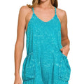 Crinkle Cotton Beach Romper in Light Teal women outfit ideas