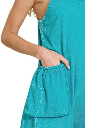 Crinkle Cotton Beach Romper in Light Teal women outfit ideas