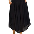 Crinkle Rayon Smocked Beach Maxi Skirt in Black women outfit ideas