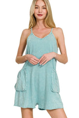 Crinkle Washed Cotton Beach Romper in Dusty Teal women outfit ideas