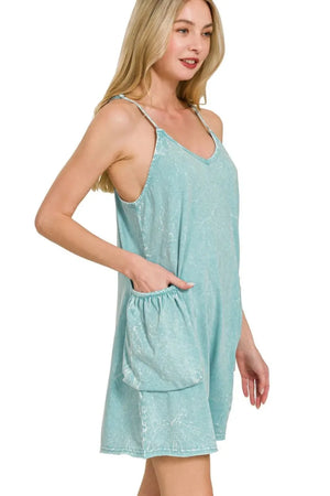 Crinkle Washed Cotton Beach Romper in Dusty Teal women outfit ideas