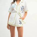 Embroidered Linen-Blend Beach Shirt & Shorts Set women outfit ideas