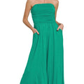 Emerald Strapless Beach Jumpsuit with Ruched Bodice women outfit ideas