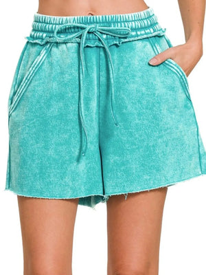 Fleece Drawstring Beach Shorts in Light Teal women outfit ideas