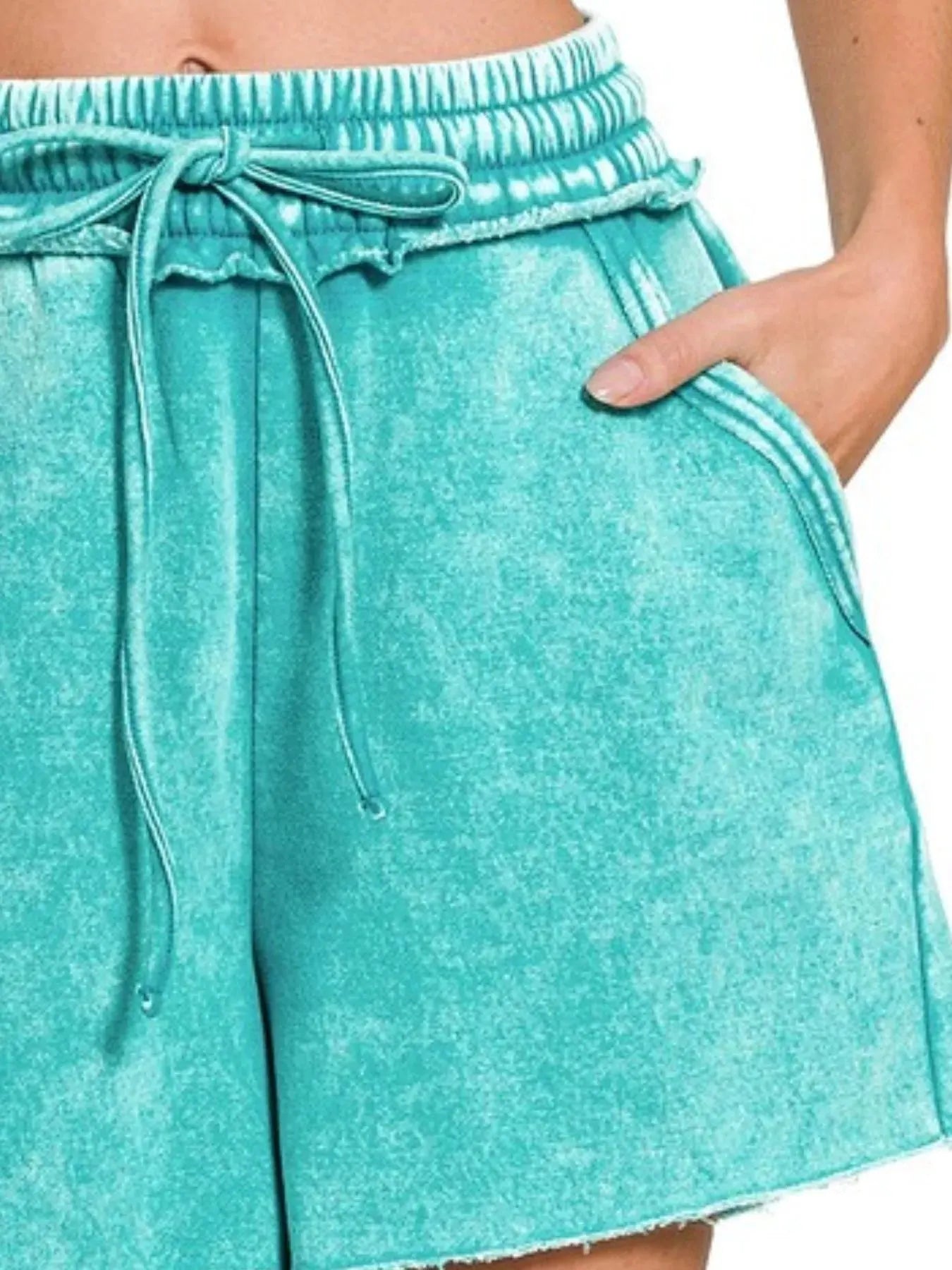 Fleece Drawstring Beach Shorts in Light Teal women outfit ideas