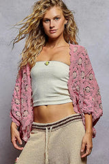 Floral Chenille Openwork Beach Cardigan in Blush women outfit ideas