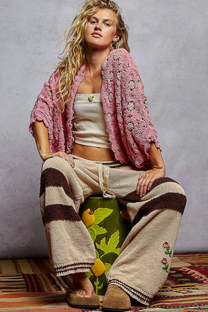 Floral Chenille Openwork Beach Cardigan in Blush women outfit ideas