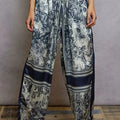 Floral Wide Leg Drawstring Beach Pants in Ivory and Navy women outfit ideas