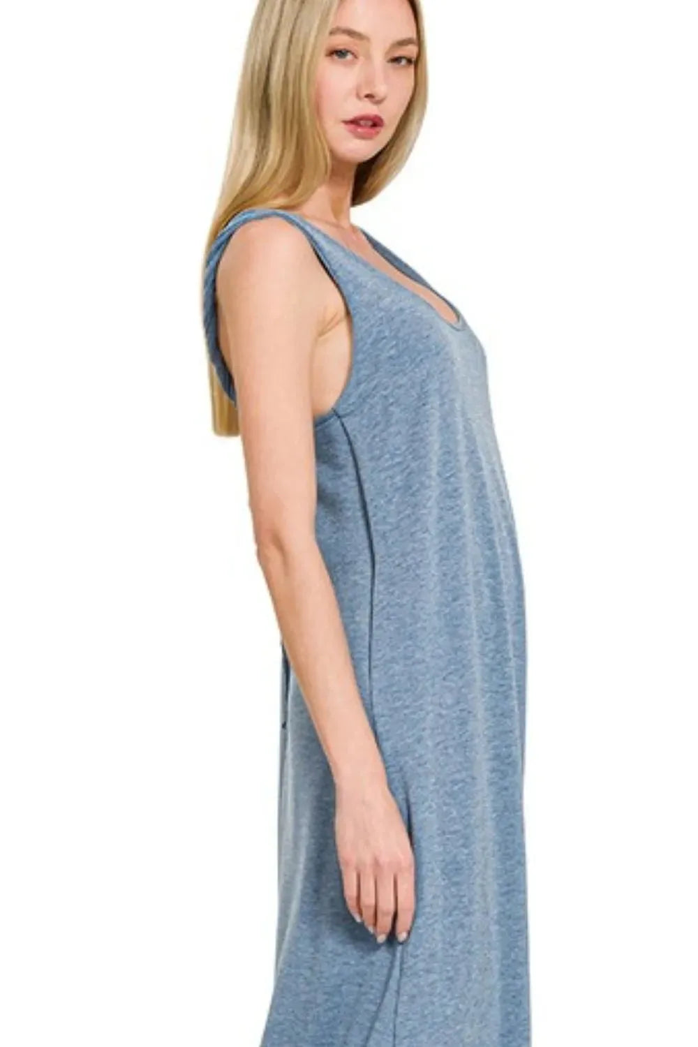 French Terry Twisted Strap Beach Dress in Dusty Blue women outfit ideas