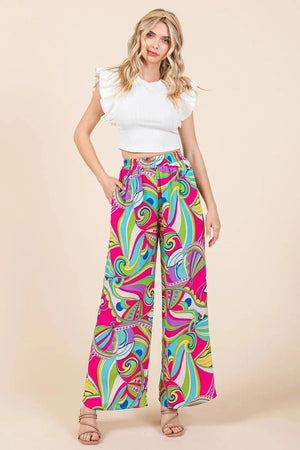 Fuchsia Abstract Print Wide Leg Beach Pants women outfit ideas