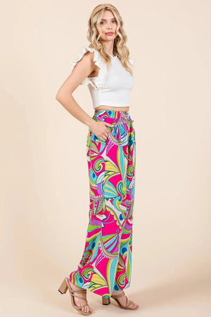 Fuchsia Abstract Print Wide Leg Beach Pants women outfit ideas