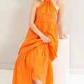 Halter Neck Tiered Beach Maxi Dress in Sunset Orange women outfit ideas