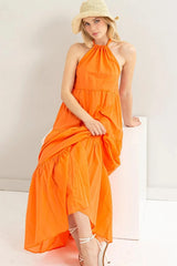 Halter Neck Tiered Beach Maxi Dress in Sunset Orange women outfit ideas