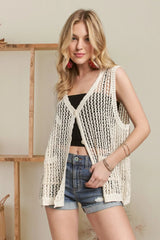 Isla Crochet Button-Down Beach Vest women outfit ideas