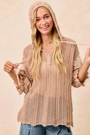 Jacquard Floral Puff Sleeve Beach Hoodie women outfit ideas