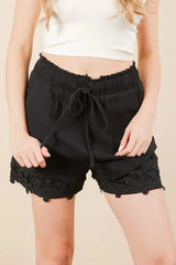 Lace Detail Cotton Beach Shorts in Classic Black women outfit ideas