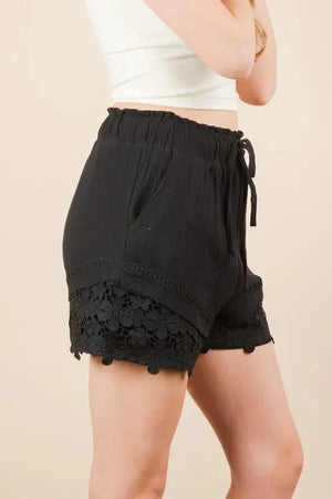 Lace Detail Cotton Beach Shorts in Classic Black women outfit ideas