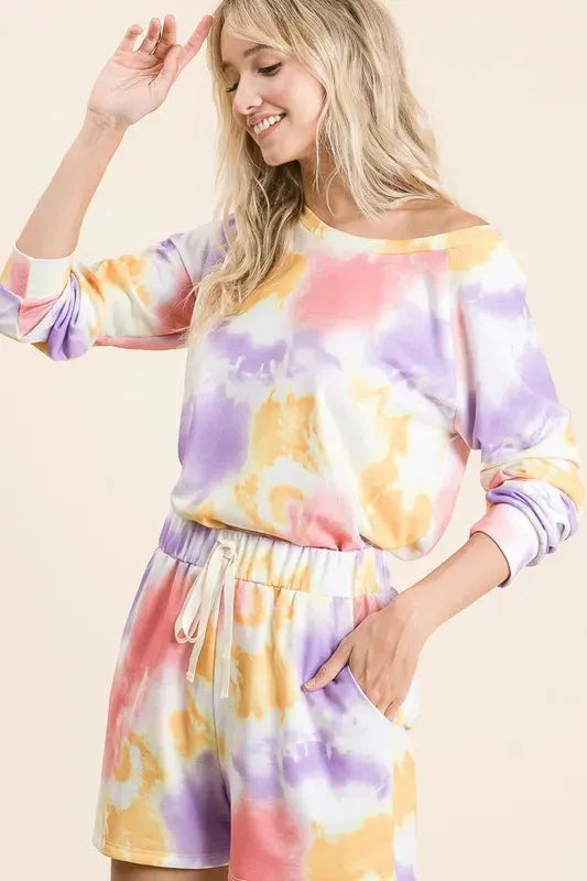 Lavender Tie-Dye French Terry Beach Set women outfit ideas