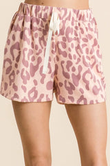 Leopard Print Drawstring Beach Shorts in Mauve women outfit ideas
