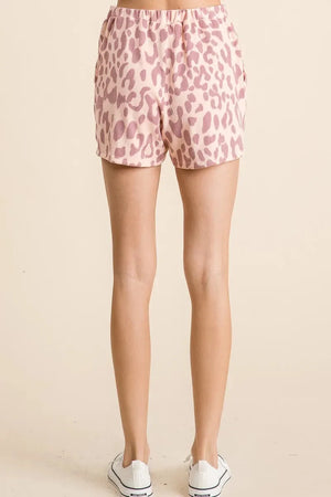 Leopard Print Drawstring Beach Shorts in Mauve women outfit ideas