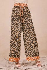 Leopard Print Palazzo Beach Pants with Rust Trim women outfit ideas