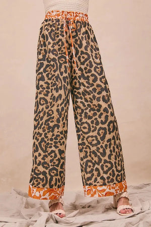 Leopard Print Palazzo Beach Pants with Rust Trim women outfit ideas