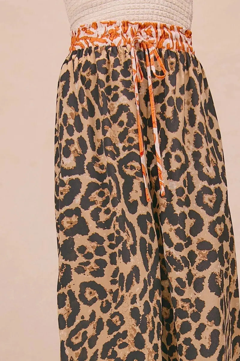 Leopard Print Palazzo Beach Pants with Rust Trim women outfit ideas