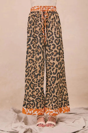 Leopard Print Palazzo Beach Pants with Rust Trim women outfit ideas