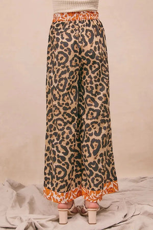 Leopard Print Palazzo Beach Pants with Rust Trim women outfit ideas