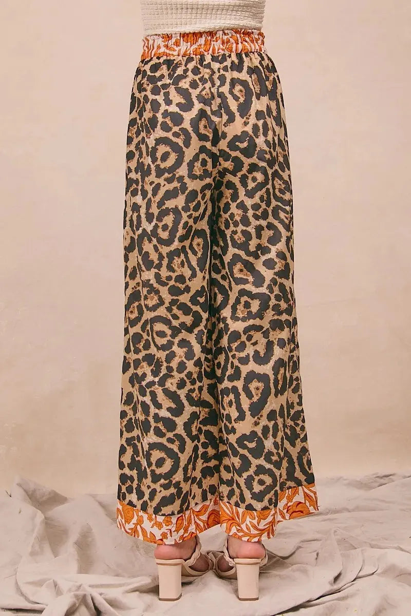 Leopard Print Palazzo Beach Pants with Rust Trim women outfit ideas