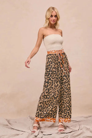 Leopard Print Palazzo Beach Pants with Rust Trim women outfit ideas