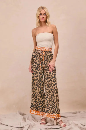 Leopard Print Palazzo Beach Pants with Rust Trim women outfit ideas