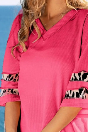Leopard Tiered Sleeve Thermal Beach Top in Fuchsia women outfit ideas