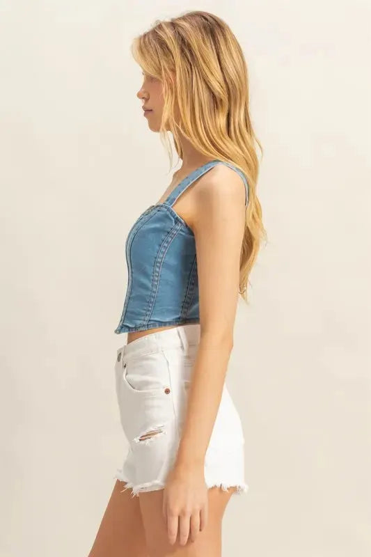 Light Wash Denim Sweetheart Beach Tank women outfit ideas