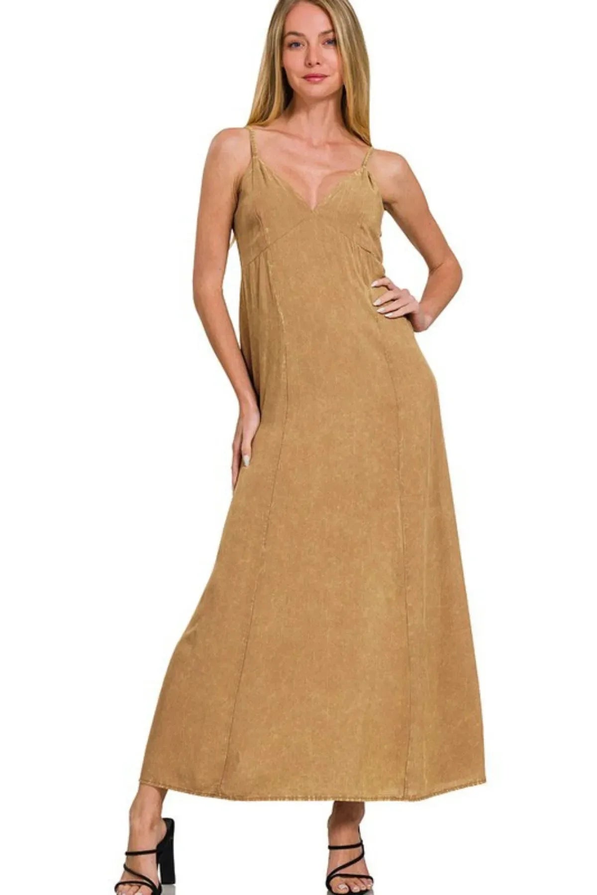 Mineral Washed Rayon Cami Beach Dress in Deep Camel women outfit ideas