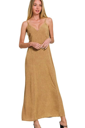 Mineral Washed Rayon Cami Beach Dress in Deep Camel women outfit ideas