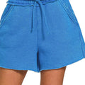 Ocean Blue Acid Wash Fleece Beach Shorts women outfit ideas
