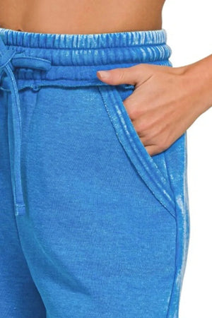 Ocean Blue Acid Wash Fleece Beach Shorts women outfit ideas