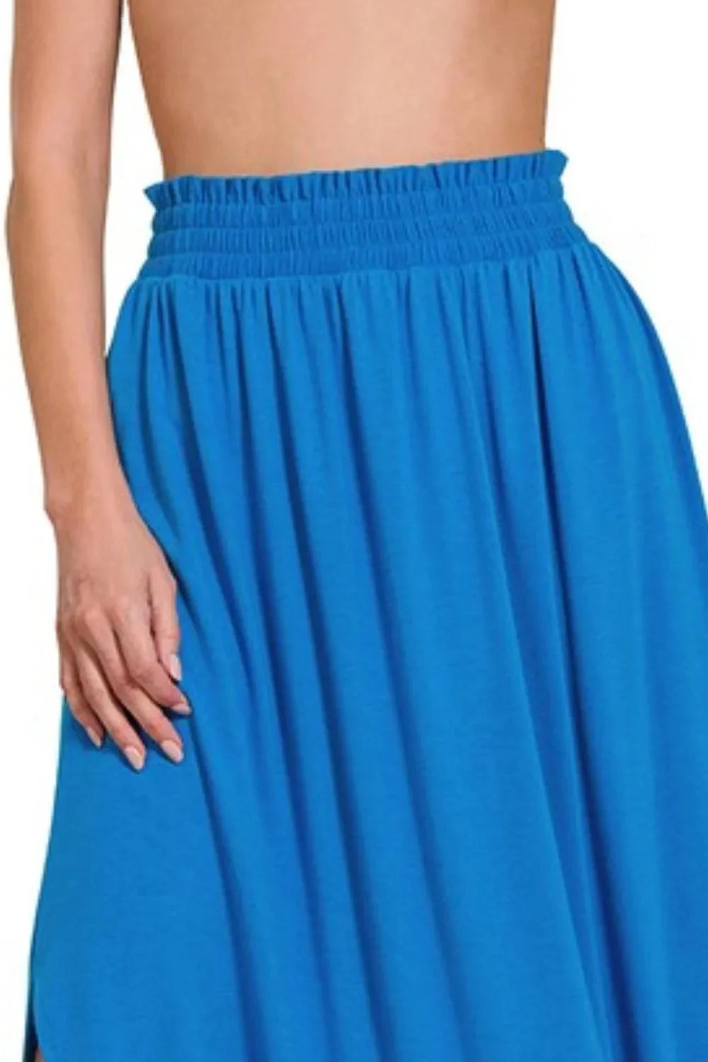 Ocean Blue Smocked Beach Maxi Skirt with Pockets women outfit ideas