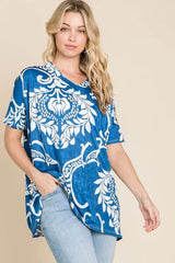 Ocean Breeze Blue Printed Relaxed V-Neck Beach Tunic women outfit ideas