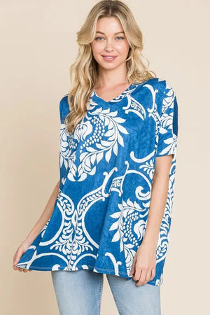 Ocean Breeze Blue Printed Relaxed V-Neck Beach Tunic women outfit ideas