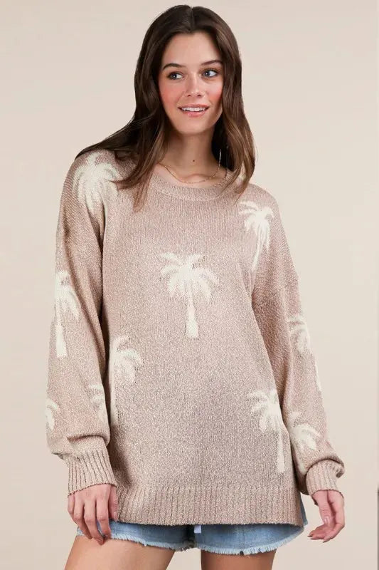 Palm Tree Graphic Knit Beach Sweater women outfit ideas
