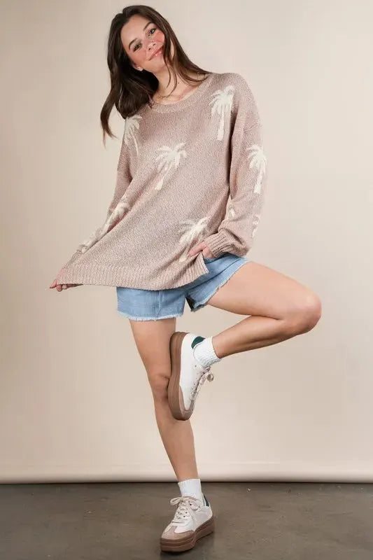 Palm Tree Graphic Knit Beach Sweater women outfit ideas