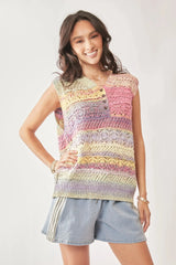 Pastel Stripe Crochet Sleeveless Beach Vest Top women outfit ideas