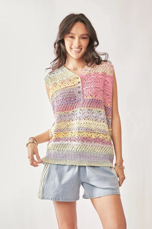 Pastel Stripe Crochet Sleeveless Beach Vest Top women outfit ideas
