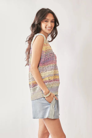 Pastel Stripe Crochet Sleeveless Beach Vest Top women outfit ideas