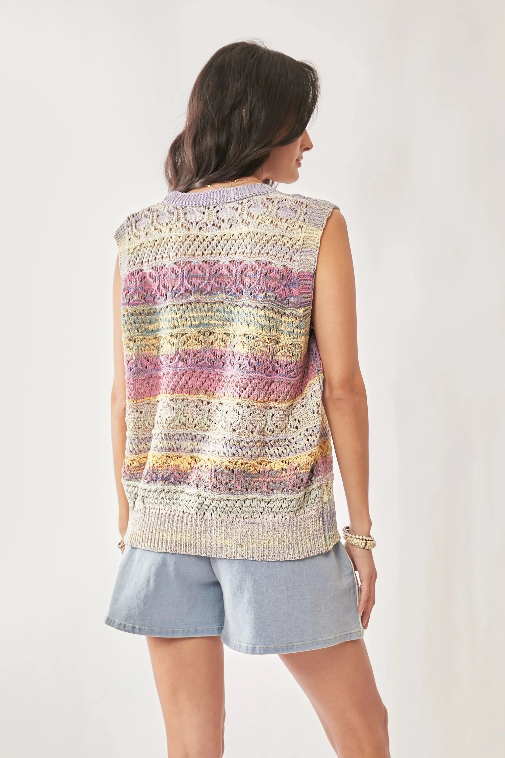 Pastel Stripe Crochet Sleeveless Beach Vest Top women outfit ideas