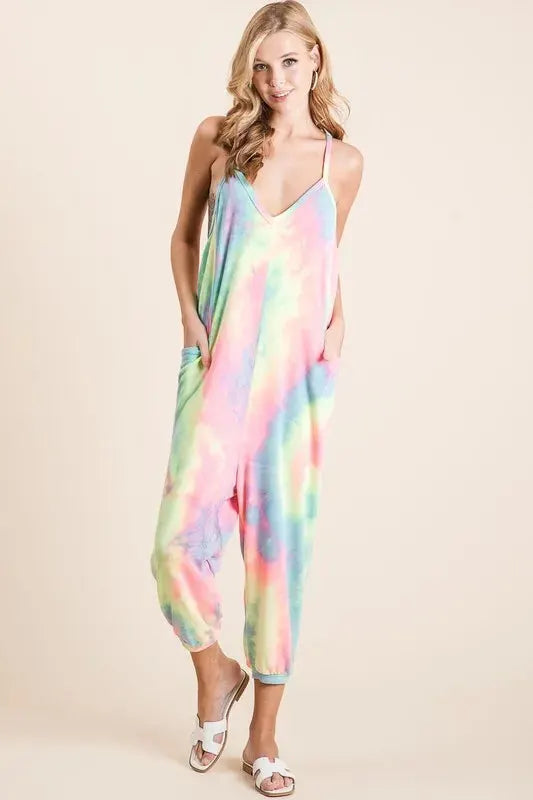 Pastel Tie Dye French Terry Beach Jumpsuit women outfit ideas