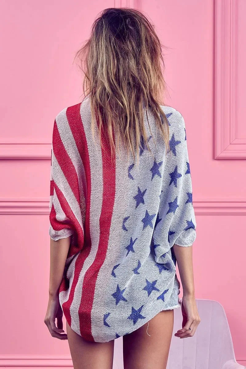Patriotic Cocoon Knit Beach Cardigan women outfit ideas