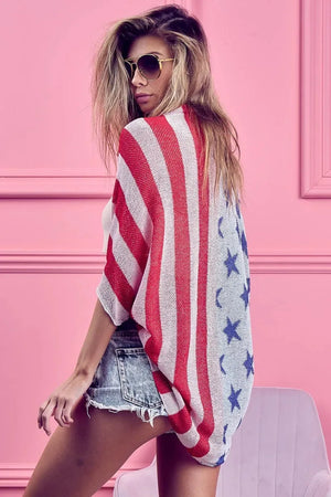 Patriotic Cocoon Knit Beach Cardigan women outfit ideas